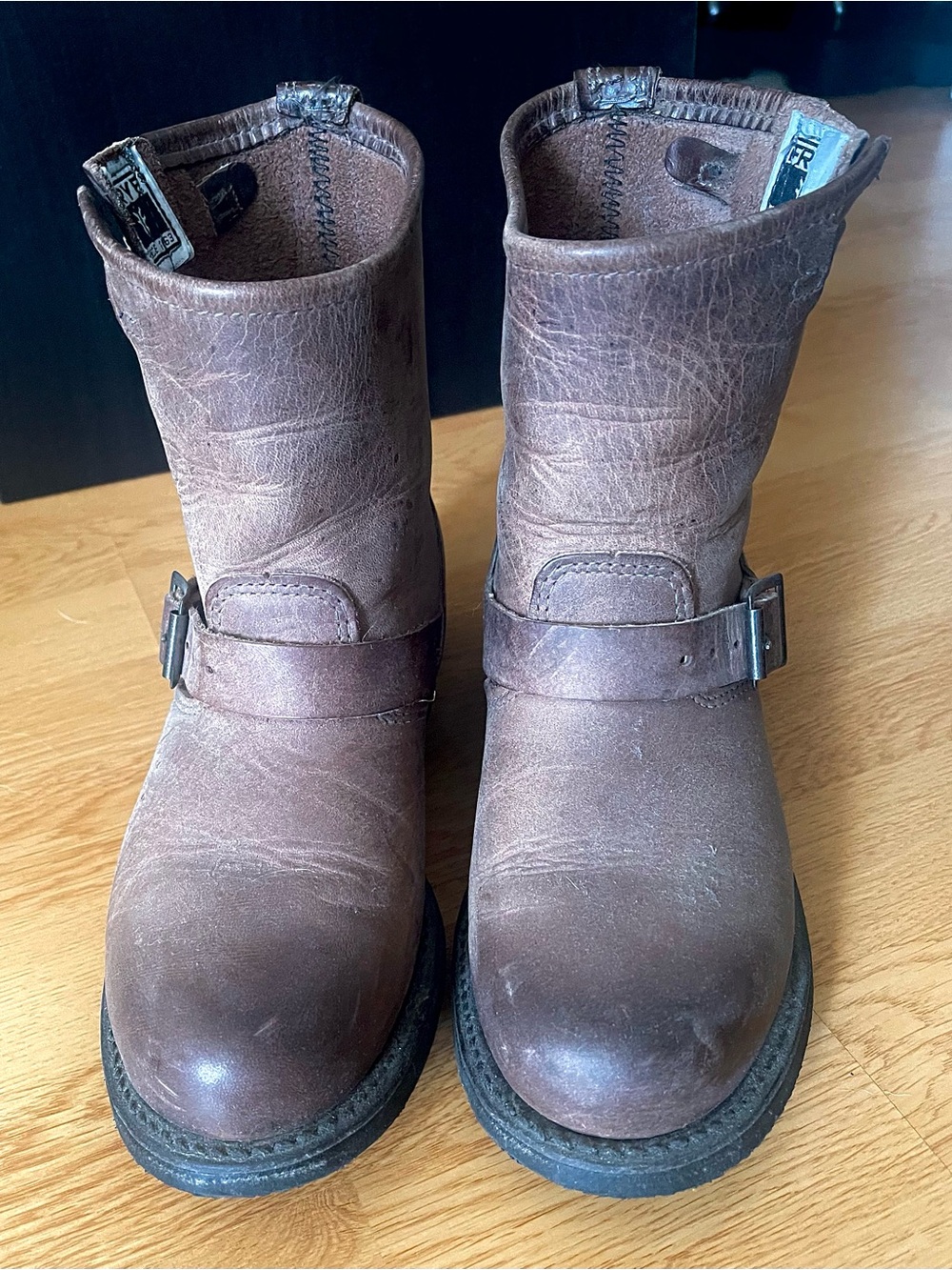 Frye Brown Leather Harness Ankle Boots